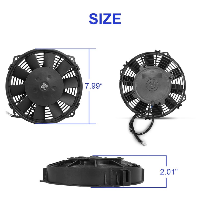 BETTERCLOUD Universal 8 Inch Black Slim Radiator Cooling Fan 12V 80W with Mount Kit – Fits Radiators for Vehicles, Cars, Trucks - Image 2